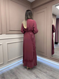 Misswhence 37800 Gül Kurusu Fermuarlı İşlemeli Elbise