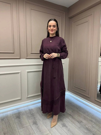 Misswhence 37800 Koyu Bordo Fermuarlı İşlemeli Elbise