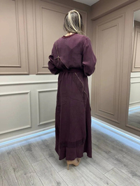 Misswhence 37800 Koyu Bordo Fermuarlı İşlemeli Elbise
