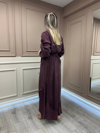 Misswhence 37800 Koyu Bordo Fermuarlı İşlemeli Elbise