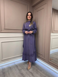 Misswhence 37800 Lila Fermuarlı İşlemeli Elbise