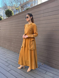 Misswhence 37805 Hardal Düğme Detaylı Elbise