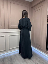 Misswhence 37829 Siyah Yanı Detaylı İpek Elbise