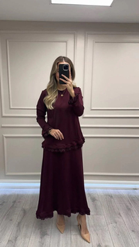 Misswhence 38004 Bordo Güpür Detaylı Etekli Takım