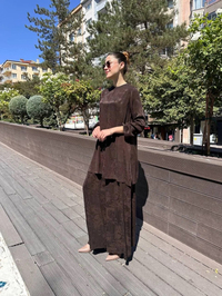 Misswhence 38010 Kahverengi Cupro Jakar Tunik Takım
