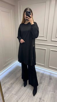 Misswhence 38020 Siyah Yanları Fermuar Detaylı Tunik