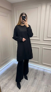 Misswhence 38020 Siyah Yanları Fermuar Detaylı Tunik