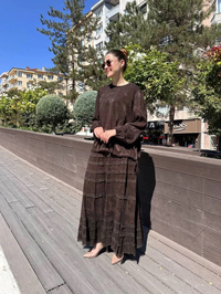 Misswhence 38025 Kahverengi Cupro Dantelli Takım