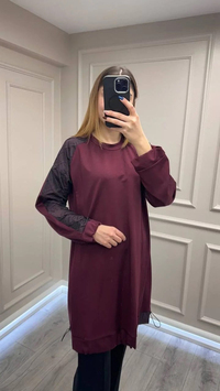Misswhence 38040 Bordo Kolları Detaylı Tunik