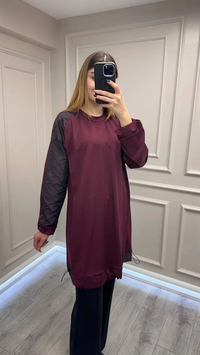Misswhence 38040 Bordo Kolları Detaylı Tunik