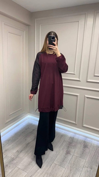 Misswhence 38040 Bordo Kolları Detaylı Tunik