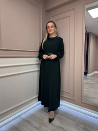 Misswhence 38800 Siyah Kadife Detaylı Elbise
