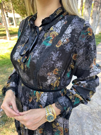Misswhence 38805 Baskılı Cupro Jakar Elbise