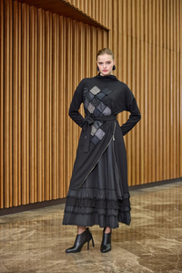 Misswhence 38808 Siyah Patchwork İkili Elbise