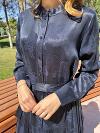 Misswhence 38809 Lacivert Jakarlı Cupro Elbise