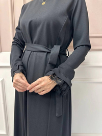 Misswhence 38823 Siyah Güpür Detaylı Elbise