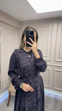 Misswhence 38829 Gri Desenli Cupro Elbise