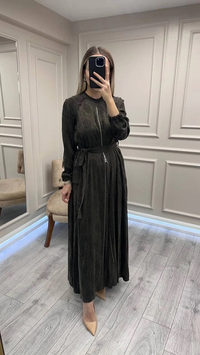 Misswhence 38835 Kahve Fermuar Detaylı Cupro Elbise