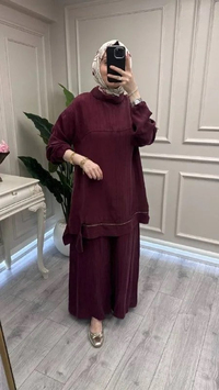 Misswhence 39009 Bordo Fermuar Detaylı Tunik Takım