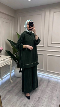 Misswhence 39009 Haki Fermuar Detaylı Tunik Takım