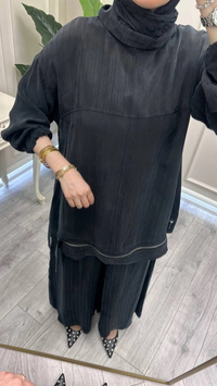 Misswhence 39009 Siyah Fermuar Detaylı Tunik Takım