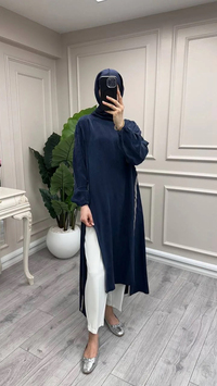 Misswhence 39031 Lacivert Fermuar Detaylı Tunik