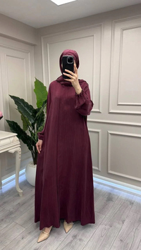 Misswhence 39514 Bordo Çizgi Detaylı Şallı Ferace