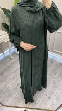 Misswhence 39514 Yeşil Çizgi Detaylı Şallı Ferace