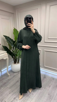 Misswhence 39514 Yeşil Çizgi Detaylı Şallı Ferace