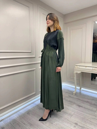 Misswhence 39801 Haki İki Renkli Elbise