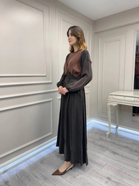 Misswhence 39801 Kahverengi İki Renkli Elbise