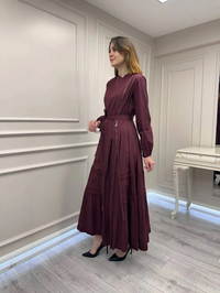 Misswhence 39807 Bordo Fermuar Ve Güpür Detaylı Elbise