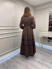 Misswhence 39807 Kahverengi Fermuar Ve Güpür Detaylı Elbise