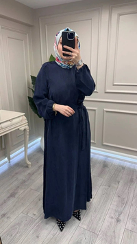 Misswhence 39833 Lacivert Nervür Detaylı Elbise