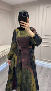 Misswhence 39842 Desenli Siyah Cupro Elbise