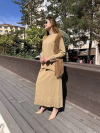 Misswhence MİSS 268 Camel Kürk Detaylı Triko Takım