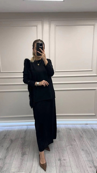Misswhence MİSS 268 Siyah Kürk Detaylı Triko Takım