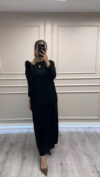 Misswhence MİSS 268 Siyah Kürk Detaylı Triko Takım