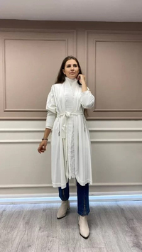 Misswhence MİSS204 Beyaz Pilise Detay Triko Hırka
