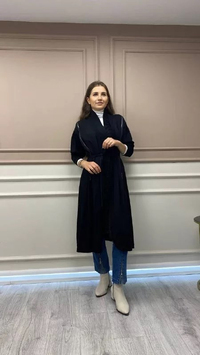 Misswhence MİSS204 Siyah Pilise Detay Triko Hırka