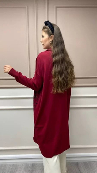 Misswhence MİSS217 Bordo Pullu Desenli Triko Tunik
