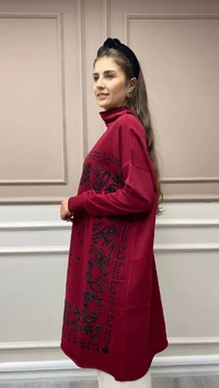 Misswhence MİSS217 Bordo Pullu Desenli Triko Tunik