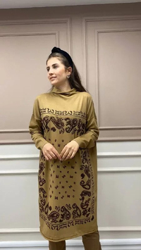 Misswhence MİSS217 Camel Pullu Desenli Triko Tunik