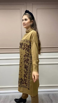 Misswhence MİSS217 Camel Pullu Desenli Triko Tunik