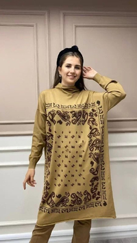 Misswhence MİSS217 Camel Pullu Desenli Triko Tunik