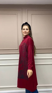Misswhence MİSS225 Bordo Baskılı Triko Tunik