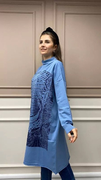 Misswhence MİSS225 Mavi Baskılı Triko Tunik
