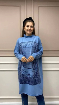 Misswhence MİSS225 Mavi Baskılı Triko Tunik