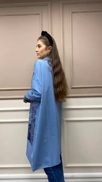 Misswhence MİSS225 Mavi Baskılı Triko Tunik