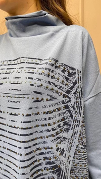 Misswhence MİSS225 Mavi Baskılı Triko Tunik